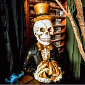 Halloween Doodskop Decoratiebeeld met Verlichting - Magnesium - H:60cm - Horror - Pompoen - Geschikt voor binnen/buiten - Doodshoofd - Standbeeld