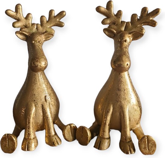 Etcetera - Beeldjes - Set/2 Elandjes - Goud - Polyresin - 14cm hoog