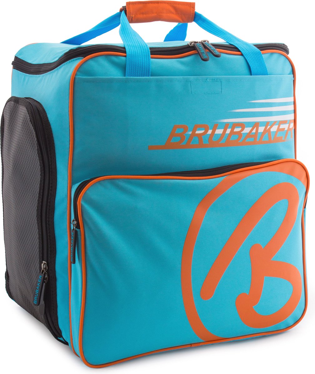 BRUBAKER Skischoen tas - Snowboardschoen tas - Rugzak - Helmtas - Wintersport tas met apart schoenenvak - 43 L - Blauw - Oranje - Limited Edition