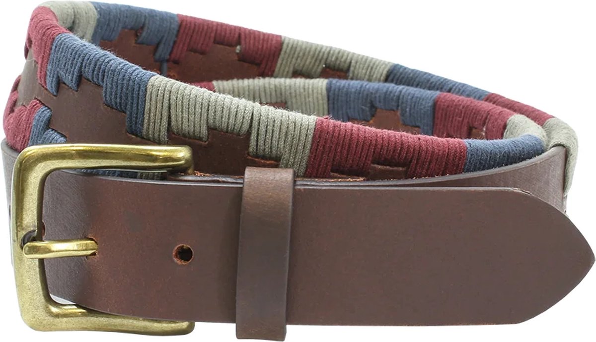 Herenriem Wolhorp 35mm Polo style, Navy / Grey / Burgundy maat L | Sophos Lifestyle