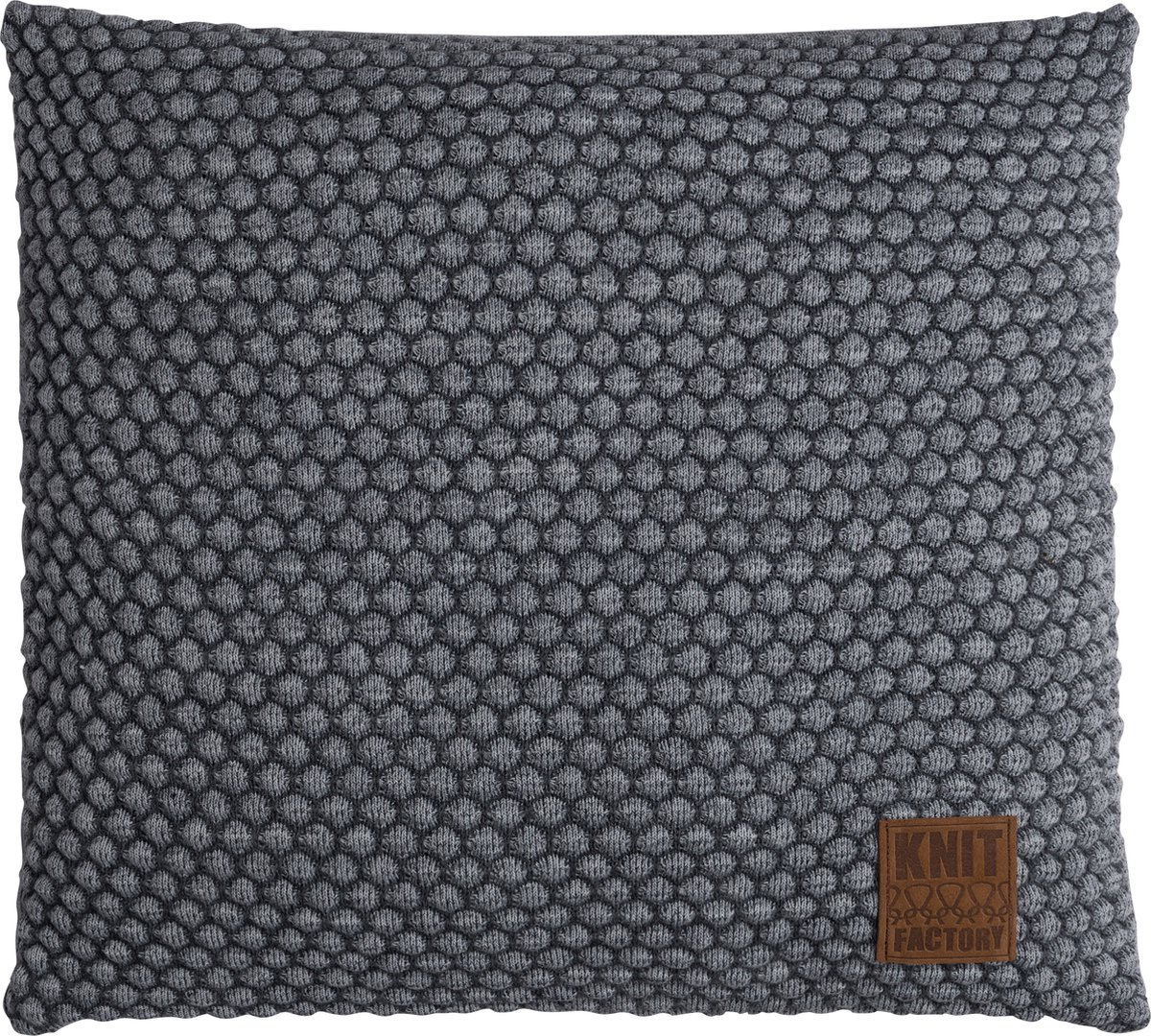 Knit Factory Juul Sierkussen - Vierkant kussen - Kussen woonkamer - Bank kussen - Decoratie kussen - Antraciet/Licht Grijs - 50x50 cm - Kussenhoes inclusief kussenvulling