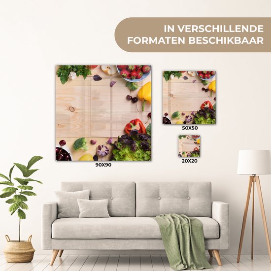 MuchoWow® Peinture sur verre 50x50 cm - Peinture acrylique sur verre - Fruits - Fraises - Paprika - Cuisine - Photo sur verre - Peintures