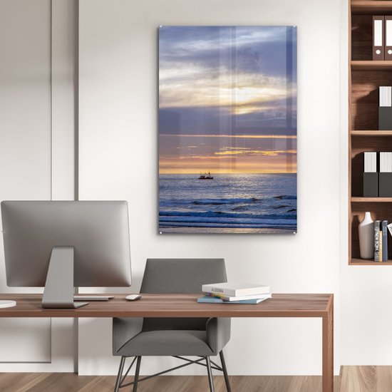 MuchoWow® Peinture sur Verre - Coucher de Soleil sur la Mer du Nord en Frise - 60x90 cm - Peintures sur Verre Acrylique - Photo sur Glas