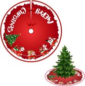 Kerstboomrok, dennenboom onderlegger, dennenboom plafond schorten kerstboomdeken rond kerstboomdeken met kerstman sneeuwpop patroon (rood, wit - 90cm)