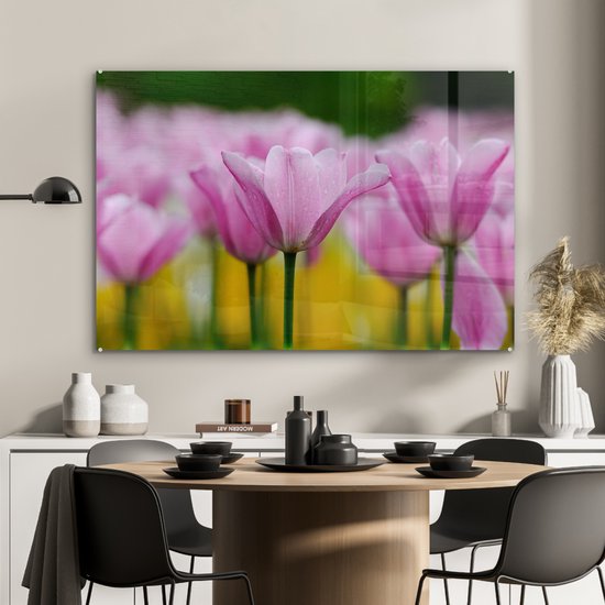 Verre de fleurs de tulipes 120x80 cm - Tirage photo sur verre (décoration murale en plexiglas)
