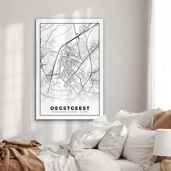 MuchoWow® Peinture sur Verre - Carte - Oegstgeest - Carte - Carte de la Ville - 80x120 cm - Peintures sur Verre Peintures - Photo sur Glas