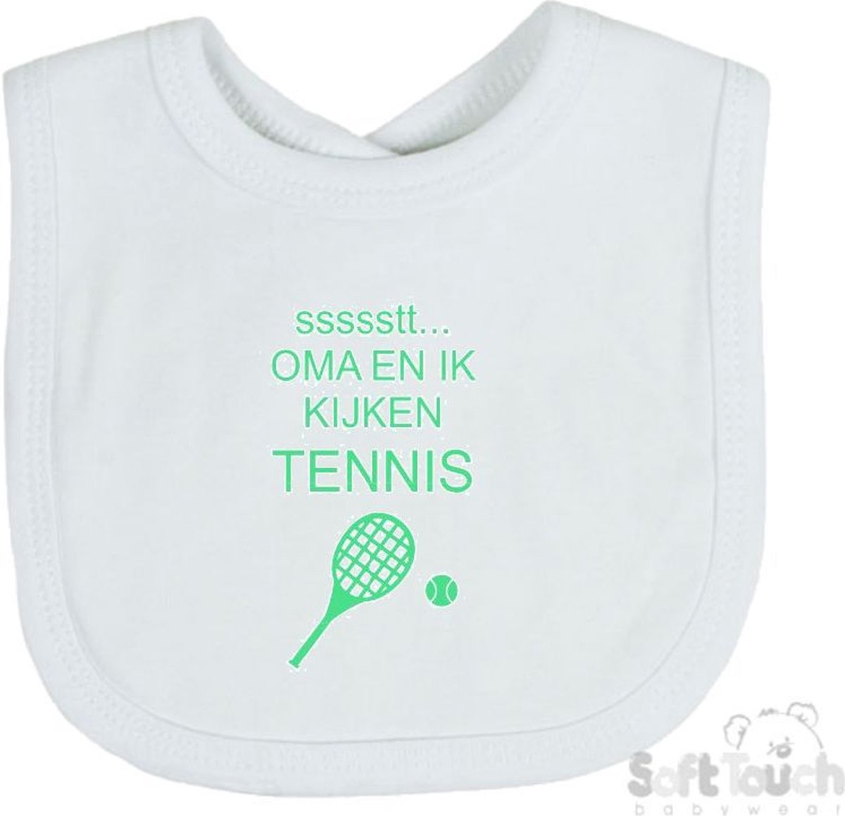 Goedkoopste Soft Touch Slabber Slabbetje Slab ssssstt... Oma en ik kijken tennis Unisex Katoen Wit/mint Maat 33x22 Cm