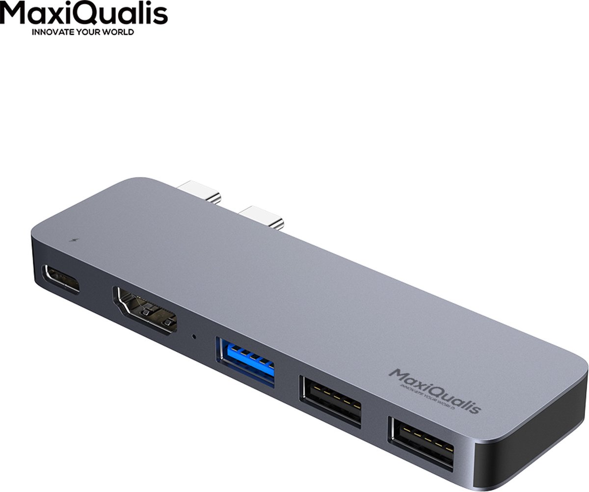 MaxiQualis 5in1 USB-C Hub voor Macbook Pro/Air - Aluminum Behuizing - 1*Thunderbolt 3, 1*HDMI 4k/30FPS, 1*USB3.0, 2*USB2.0