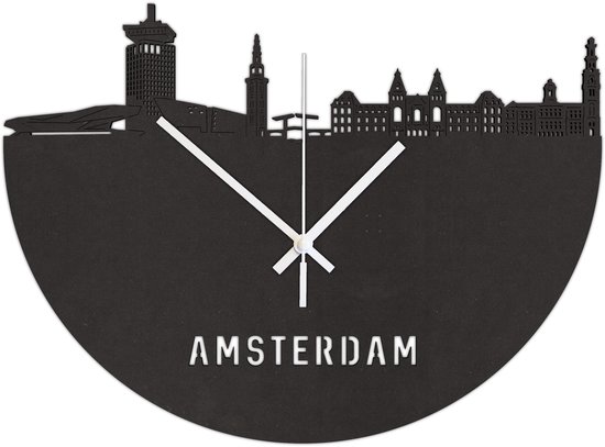Skyline Klok Amsterdam Zwart Mdf Hout Wanddecoratie Voor Aan De Muur City Shapes