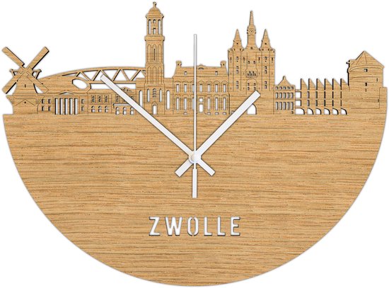 Skyline Klok Zwolle Eiken Hout Wanddecoratie Voor Aan De Muur City Shapes