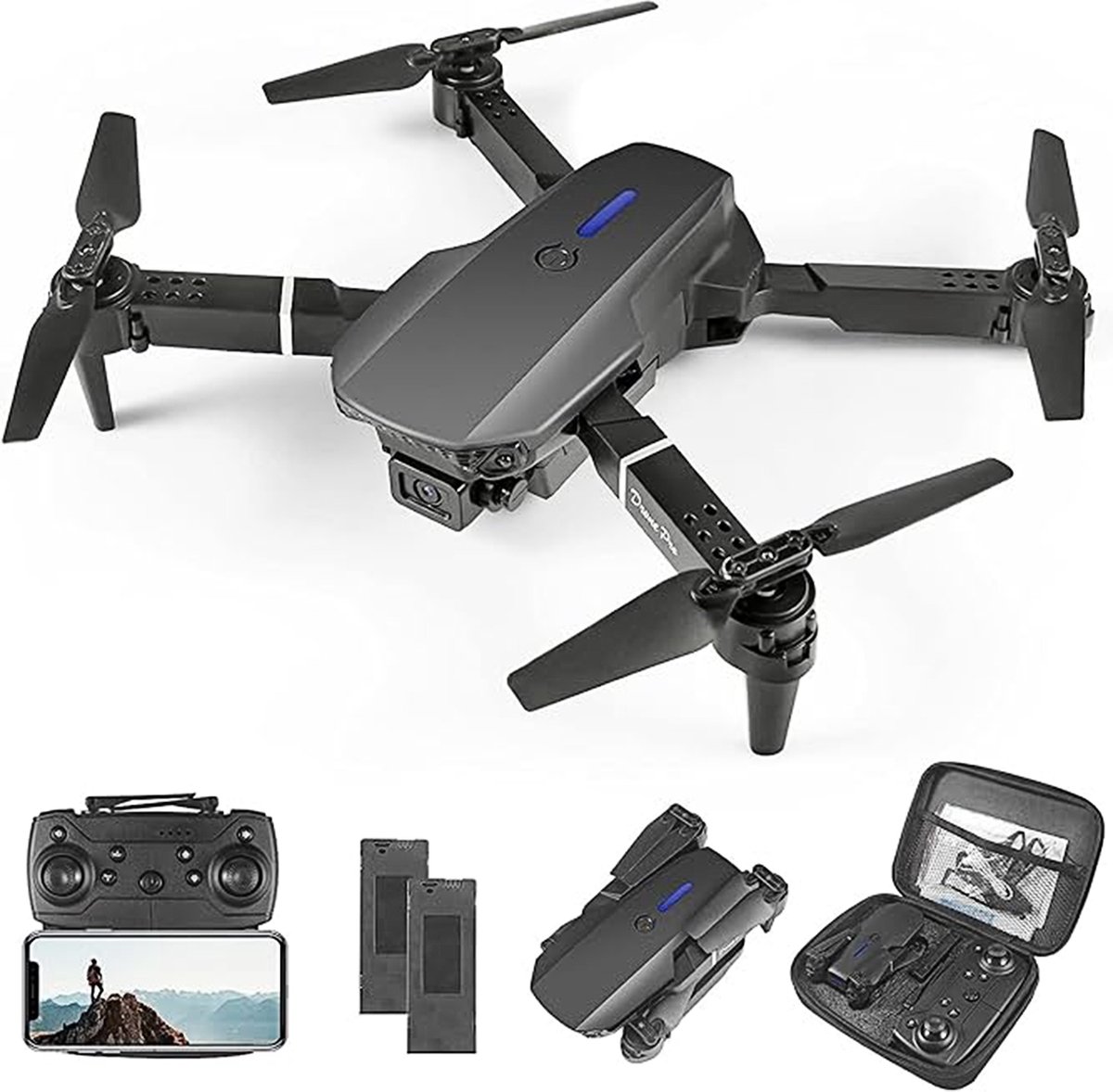 Mini Drone - Drone Met Camera - Geleverd Met 2 Batterijen & Opslagcase - Inclusief Afstandsbediening - Live View - Donkergrijs