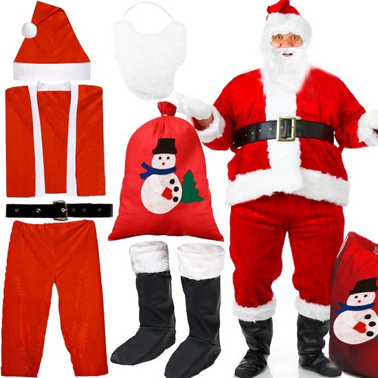 Costume de Père Noël pour hommes, ensemble de 7 pièces pour Sinterklaas, rouge, Père Noël de luxe, grand, costume de Noël, costume de Sinterklaas, en outdoor, pour fête de Noël, cosplay