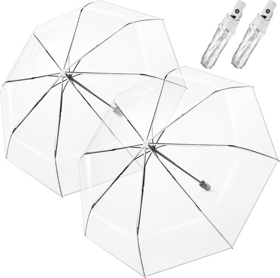 2 stuks automatische transparante zakparaplu's, transparant, paraplu's, opvouwbaar, bruidskaplu's voor bruiloft, windbestendig, regenbestendig, reisparaplu, doorzichtige tassen, paraplu voor