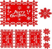 Kerst Tafeldecoratie placemat afwasbaar vilt 8-delige set - rood sneeuwvlok motief tafelonderzetters placemats, 4 kerstmatten antislip (34 x 26 cm) + 4 glazen onderzetters