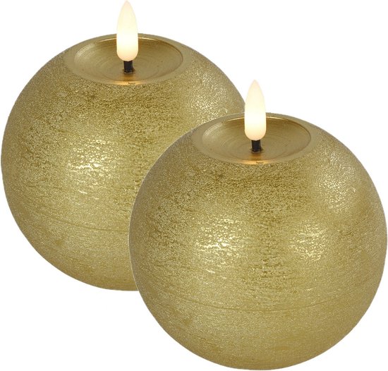 Bougies/bougies boule LED Countryfield - 2x - or - L10 x H11 cm - Lyon - blanc chaud
