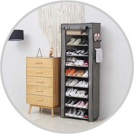 Concorde Mobiele schoenenkast/opbergkast met 9 leg niveaus - opvouwbaar - grijs - 58 x 30 x 158 cm van Concorde — afbeelding 3