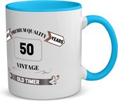 Akyol - 50 vintage old timer koffiemok - theemok - blauw - 49+1 - mensen die 50 zijn geworden - 50 jaar sarah en abraham cadeau - jubileum man en vrouw - mok met opdruk - verjaardagsmok - grappige tekst mok - jarig - verjaardag - 350 ML contenu