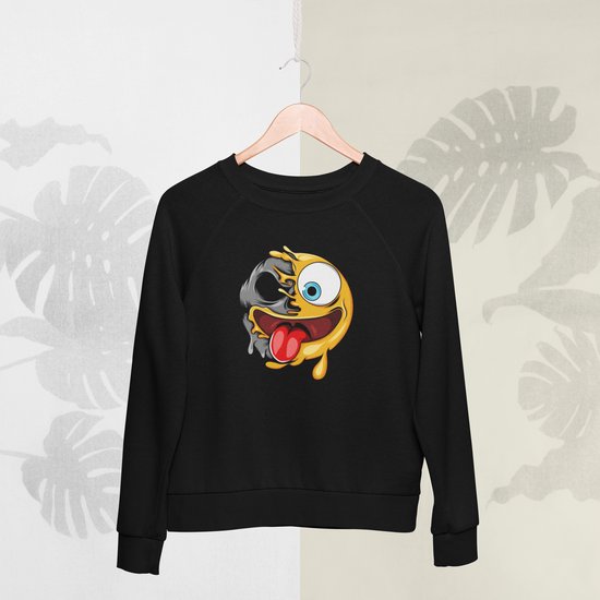 Feel Free - Halloween Sweater - Smiley: Gezicht met uitgestoken tong - Maat M - Kleur Zwart