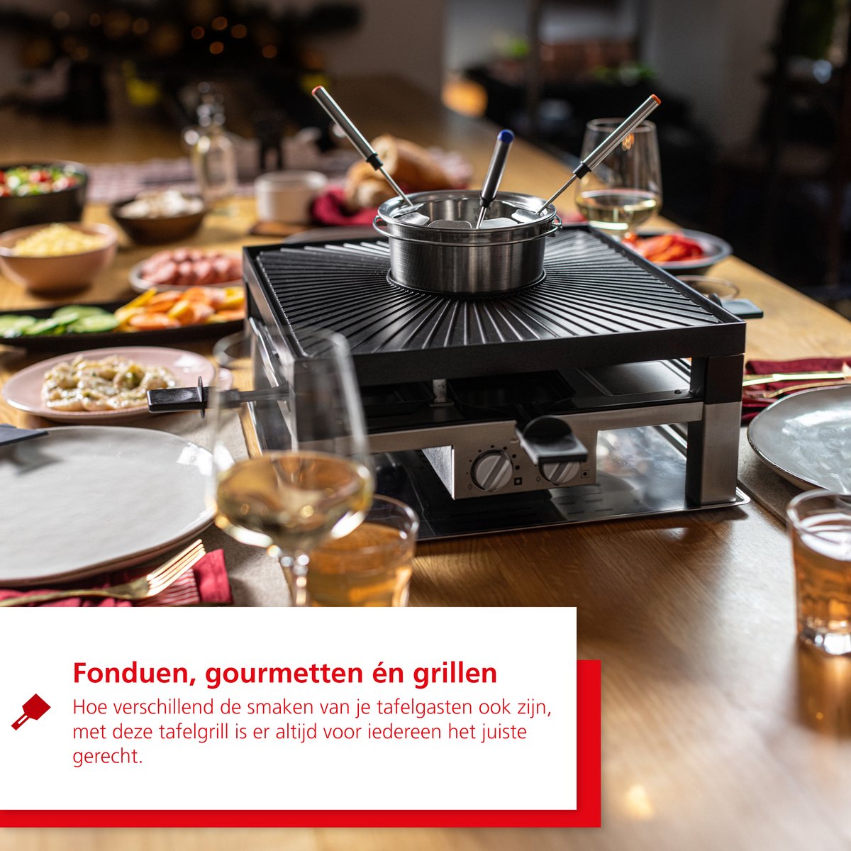 Solis Combi Tafelgrill 3 in 1 796 Gourmetstel 8 Personen - Fondue, Raclette & Grill - Fondueset - Anti Aanbaklaag - 1.3L Fonduepan - Zilver/Zwart – foto 5