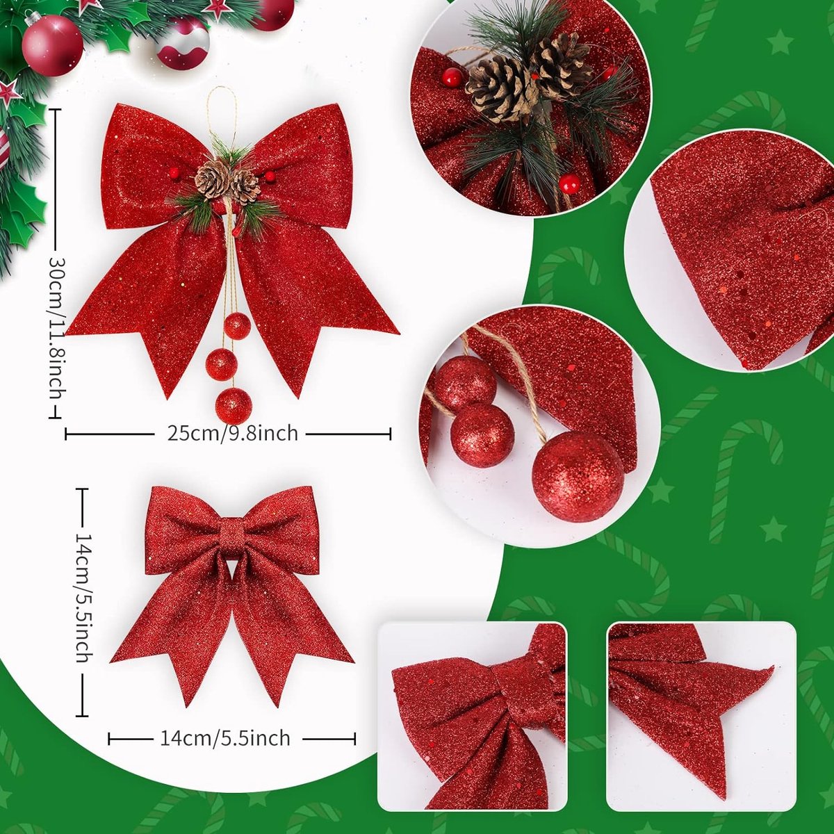 Todaioua Nœuds De Noël Avec Cloches Et Aiguille De Pin Décoration De Sapin De Noël Couronne Décorative En Velours Pour Décoration De Fête De Noël