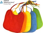 Steff - set pack van 5 kleurrijke slabbetjes met linten - waterdichte EVA laag - leeftijd 0-6 maand