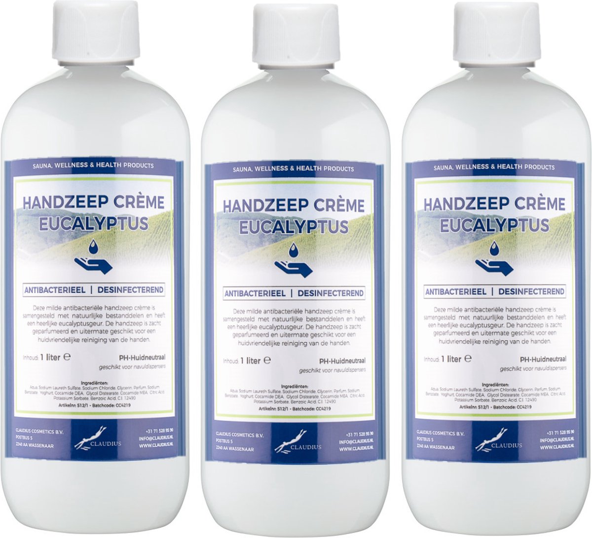 Goedkoopste Handzeep Crème Eucalyptus 1 liter - set van 3 stuks
