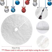 90 cm witte nepbont kerstboom rok ronde sneeuw pluche kerstboom rok basis vloermat cover voor kerstvakantie feest decoratie (wit, 35 inch)