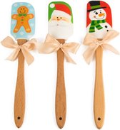 Siliconen spatel, 3-delige keukenspatel van siliconen met houten handvat, voor Kerstmis, taartdecoratie, spatel met sneeuwpop, peperkoekman en kerstman