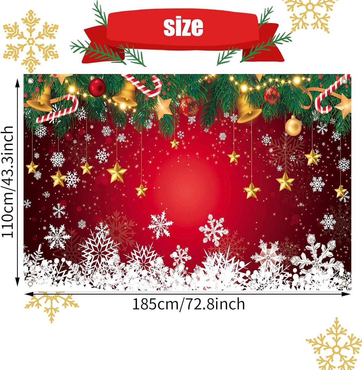 Bannière Joyeux Noël - Déco Murale En Papier Rouge Avec Flocons | Guirlande Festive Pour Fenêtre, Table Ou Sapin - 14