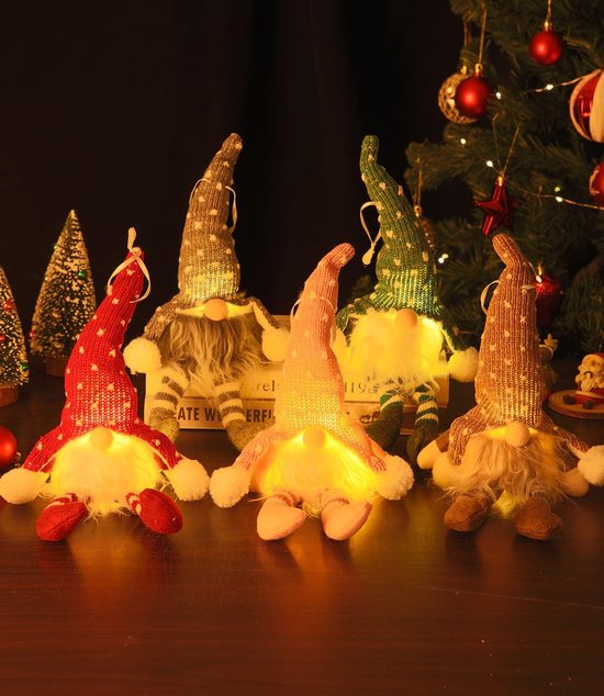 ACAREY Kerstdecoratie, 3 stuks, kerstdecoratie, kabouters met ledlicht, kerstkabouter, figuren, pluche kabouter, accessoires, kerstfiguur, kerstdecoratie voor binnen