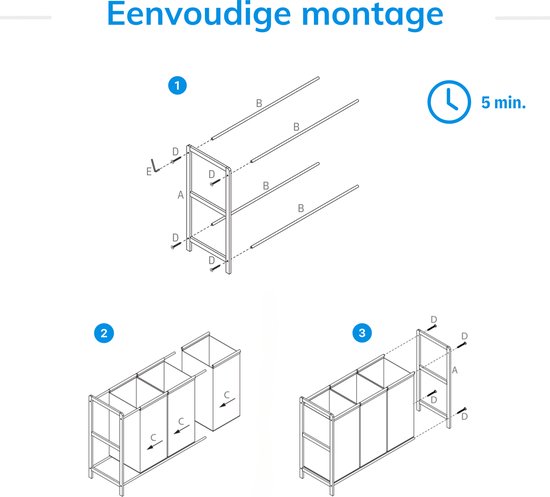 ACAZA Grand Trieur à Linge 3 Compartiments - Panier à Linge XL - Tissu/ Bamboe - Gris Vert