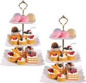 3-laags plastic cupcakestandaard taartdisplay gelaagde dienblad 2-pack plastic dessertgebak snoepbord babyshowerdecoratie (vierkant, wit)