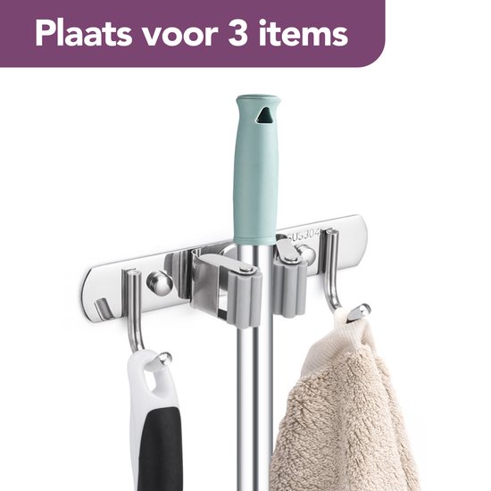 SODEAL Luxe Bezemhouder - Steelklem - Bezem ophangsysteem - Ophanghaken - Tuingereedschap - Gereedschap opbergen - Grijs van SODEAL — afbeelding 4