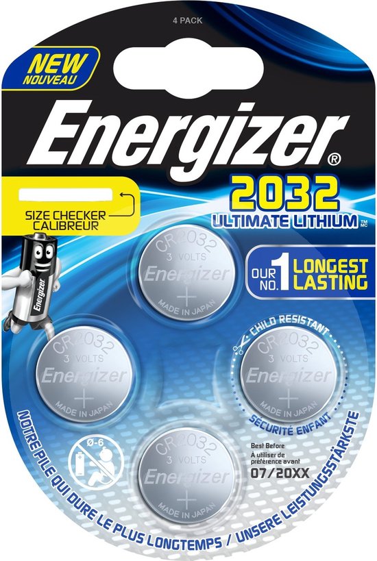 Energizer CR2032, Batterie à usage unique, CR2032, Lithium, 3 V, 4 pièce(s), Blister