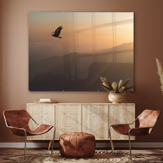 MuchoWow® Peinture sur verre 160x120 cm - Peinture sur verre acrylique - Pygargue à queue blanche - Voler - Nature - Soleil - Lumière - Vogels - Photo sur verre - Peintures