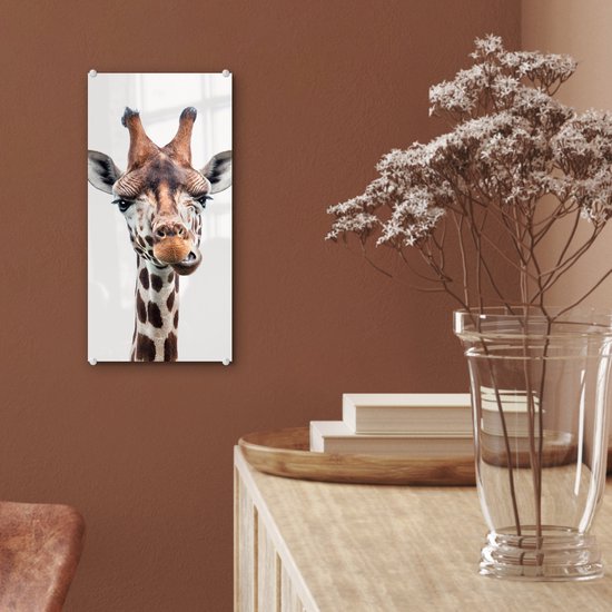 MuchoWow® Peinture sur verre 20x40 cm - Peinture sur verre acrylique - Garçons - Girafe - Animaux - Tête - Portrait - Enfant - Filles - Photo sur verre - Peintures