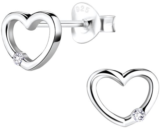 Joy|S - Zilveren elegante hartjes oorbellen - zirkonia - gehodineerd