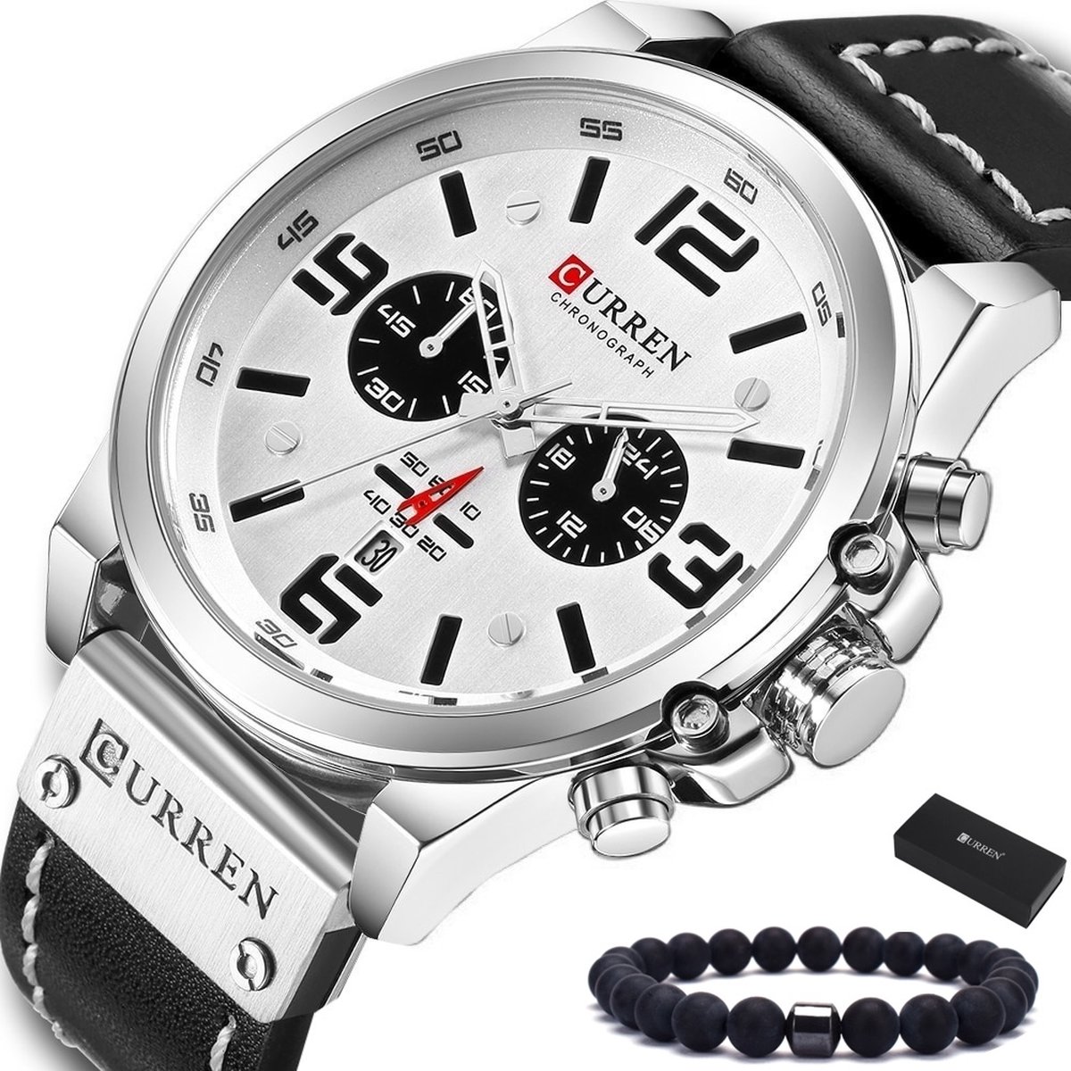 Curren Horloges voor Mannen Herenhorloge Jongens Heren Watch Horloge - Waterafstotend - Zwart Wit - Curren-NL®