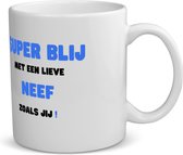 Akyol - super blij met een lieve neef zoals jij koffiemok - theemok - Neef - de liefste neef - verjaardag - cadeautje voor neef - neef artikelen - kado - geschenk - 350 ML inhoud