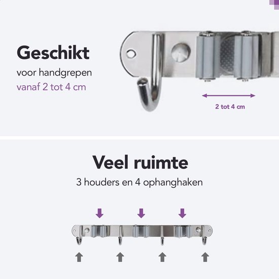 SODEAL Luxe Bezemhouder - Opbergsysteem - Bezem ophangsysteem - Ophanghaken - Tuingereedschap - Gereedschap opbergen - Grijs van SODEAL — afbeelding 2