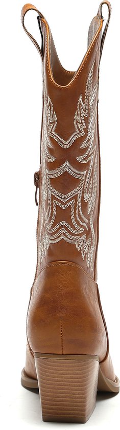 SmileFavorites® Bottes de cow-boy à talon pour femme - Simili cuir - Camel - Taille 38