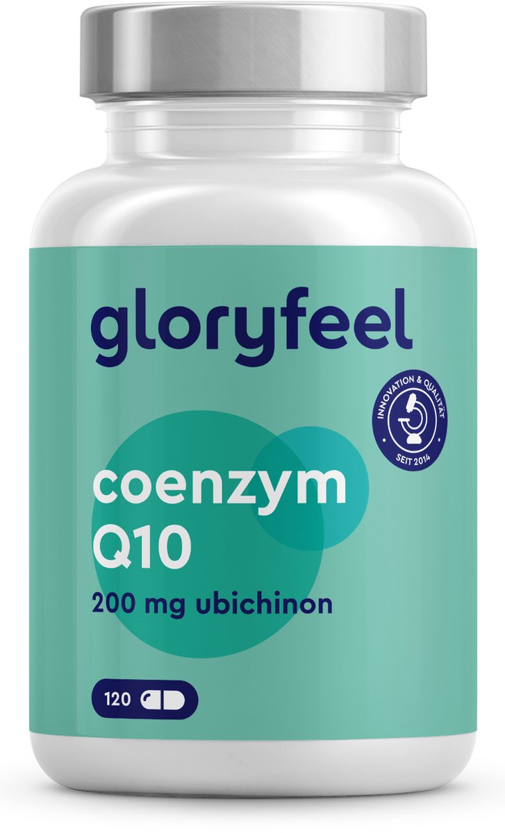 gloryfeel - Coenzym Q10 - Hoog gedoseerd - 200 mg zuiver Q10 (ubiquinon) per capsule - 120 veganistische capsules (4 maanden) - CoQ10 geproduceerd uit plantaardige fermentatie - Laboratorium getest, zonder toevoegingen, geproduceerd in Duitsland. - gloryfeel