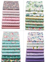 Pakket van 32 lapjes stof - verschillende designs - 20 x 25 cm - roze - blauw - groen - aqua- paars - naaien - quilt - patchwork - poppen kleertjes