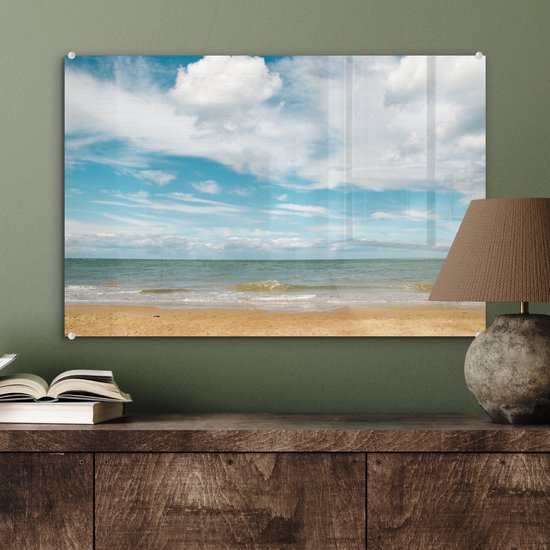MuchoWow® Peinture sur verre 60x40 cm - Peinture sur verre acrylique - Plage - Été - Nuages ​​- Photo sur verre - Peintures