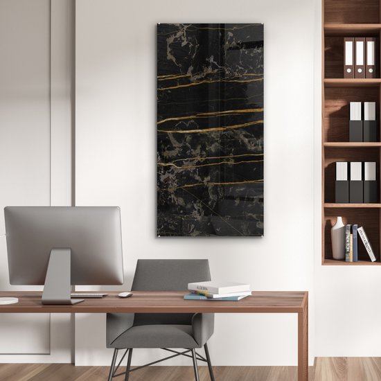 MuchoWow® Peinture sur verre - Marbre - Zwart - Or - Veine - 60x120 cm - Peintures sur verre acrylique - Photo sur Glas