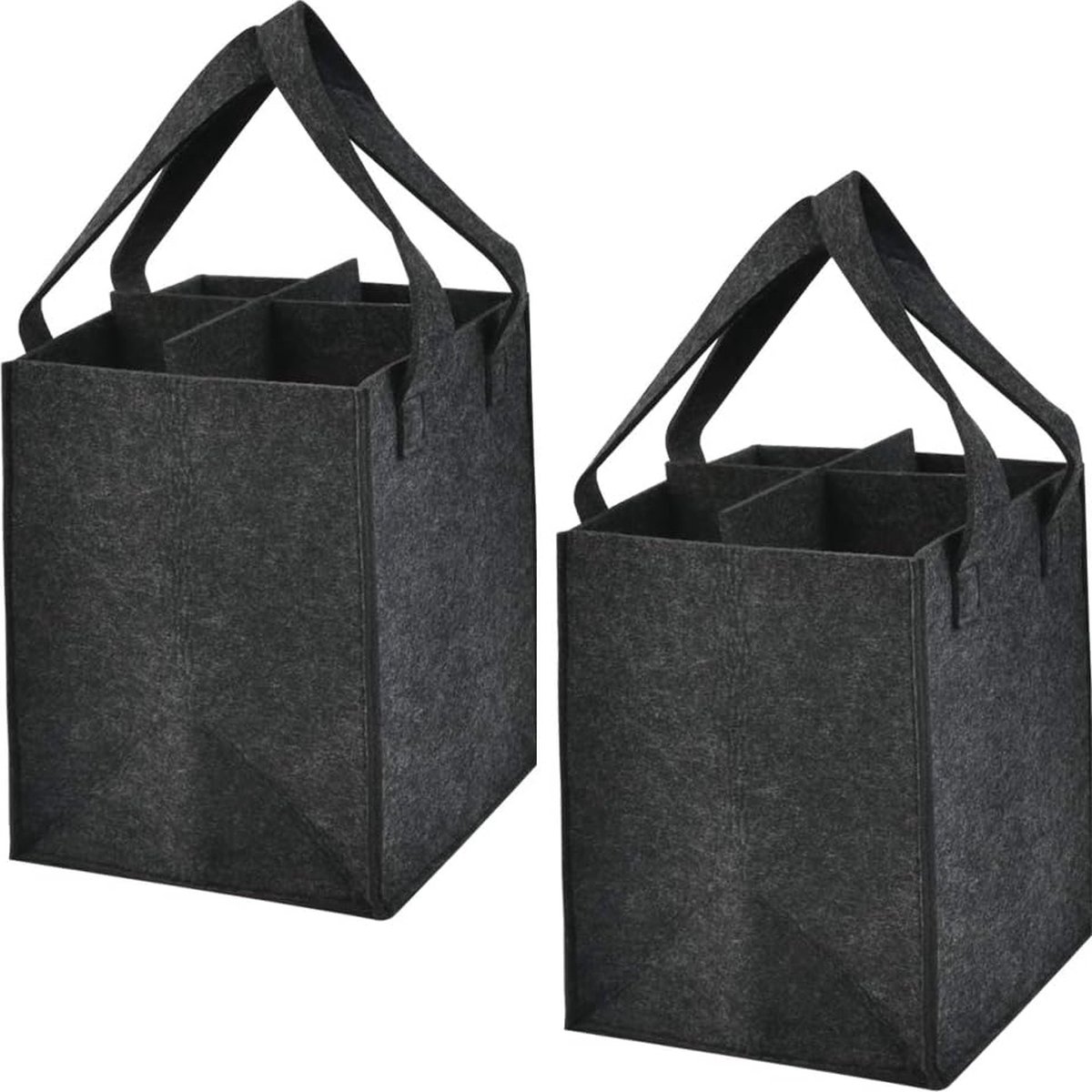 2-delige vilten flessentas voor 4 flessen, vilten tas, flessenhouder, flessenmand met aparte scheidingswand voor 4 flessen, wijndrager, bierdrager, perfect voor Piknik reisfeest