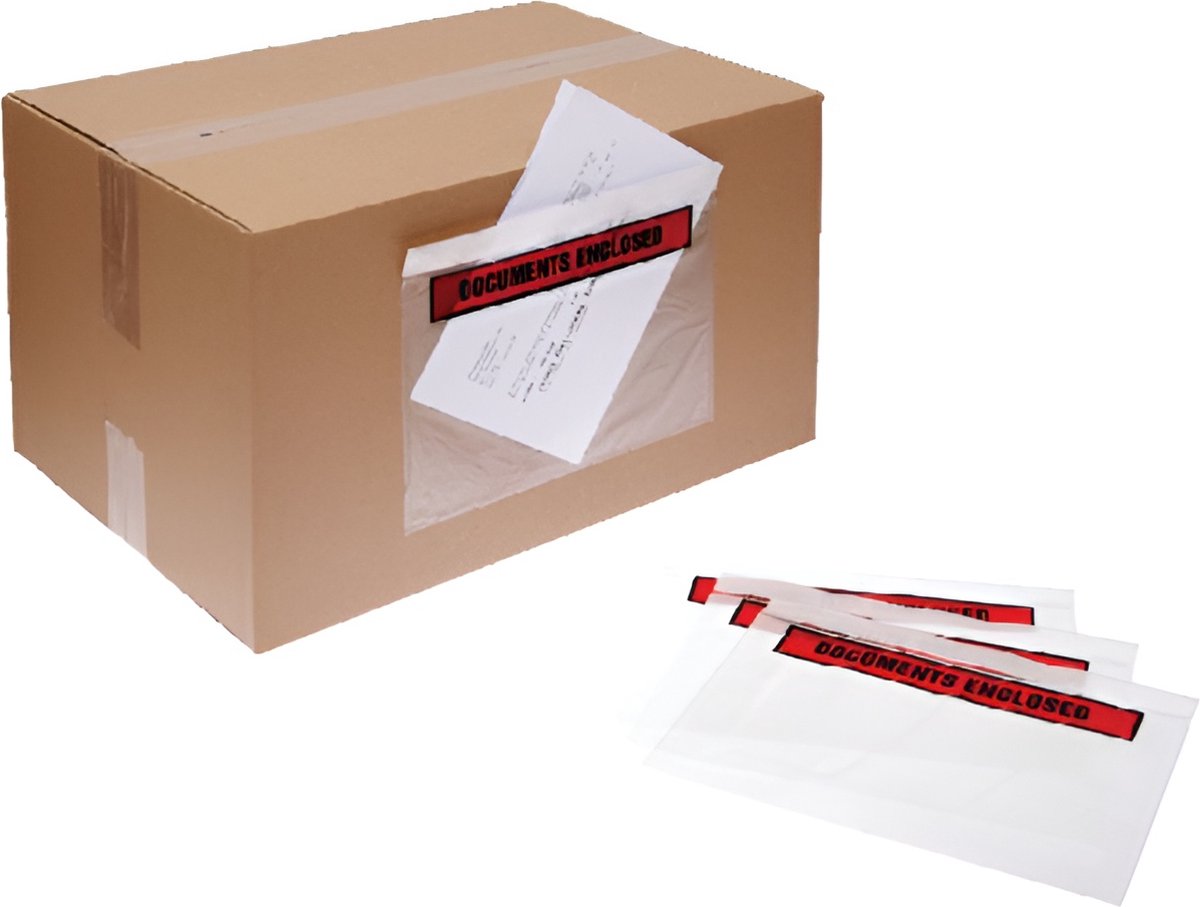 Paklijstenvelop bedrukt Documents Enclosed - Zelfklevend - 225x165mm - 1000 Stuks