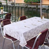 PVC tafelkleed, vintage Floral Lace Trimmed tafelkleed, water- en vlekbestendig tafelkleed, outdoor, regenbestendig, afwasbaar, restaurant, rechthoekig tafellinnen, wit, 140 x 240 cm