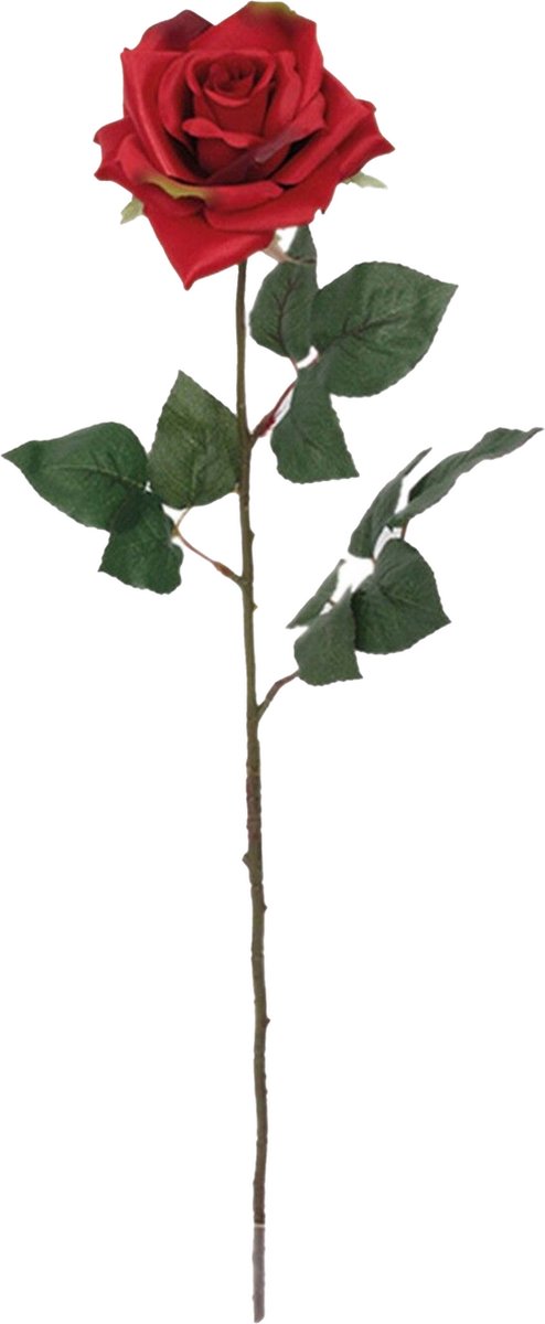 Mica Decorations Kunstbloem Roos Emily - 66 cm - rood - polyester - kunststof - kunstbloemen