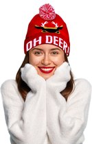 Funny Fashion foute kerstmuts - rood - Oh Deer! - volwassenen - acryl - wintermuts